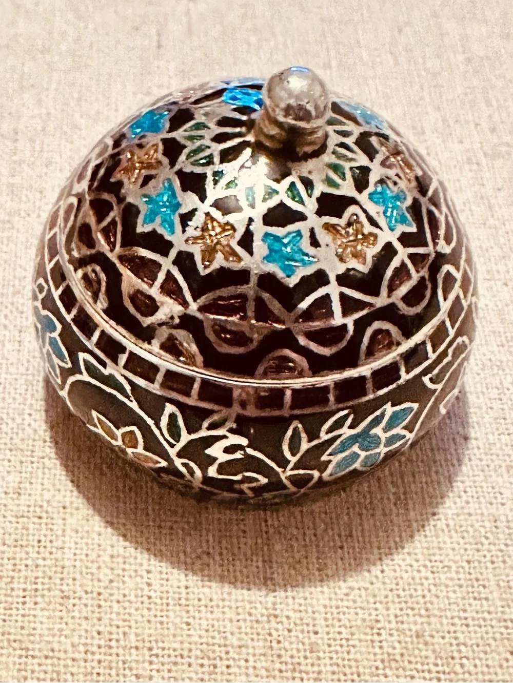 Vintage | Trinket Box | Hand-Painted Turquoise & Black Decorative Trinket Box
